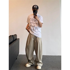 夏美式通勤垂感黑色弯刀西裤男女直筒宽松阔腿休闲长裤K6476-P46，男装西裤，星座412-3