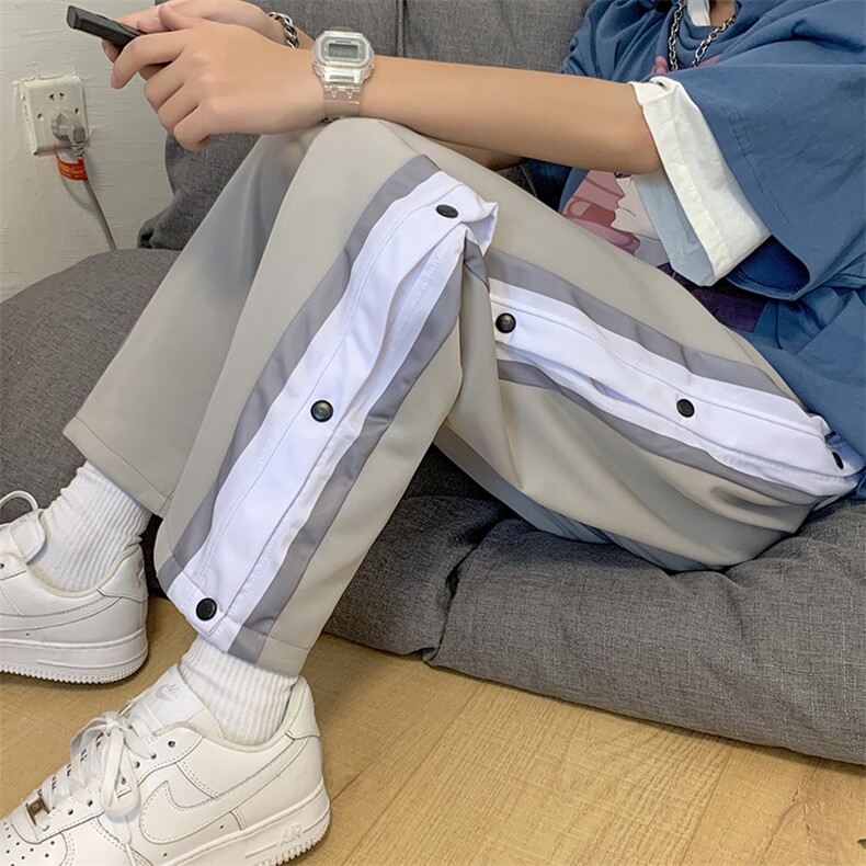 2023夏季高街ins条纹排扣全开休闲裤百搭宽松九分阔腿裤K887-P30,男装休闲裤,星座512-2