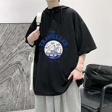 LD54410-P45NASA连帽短袖t恤男大码胖子带帽五分袖中袖，男装T恤，电商A040