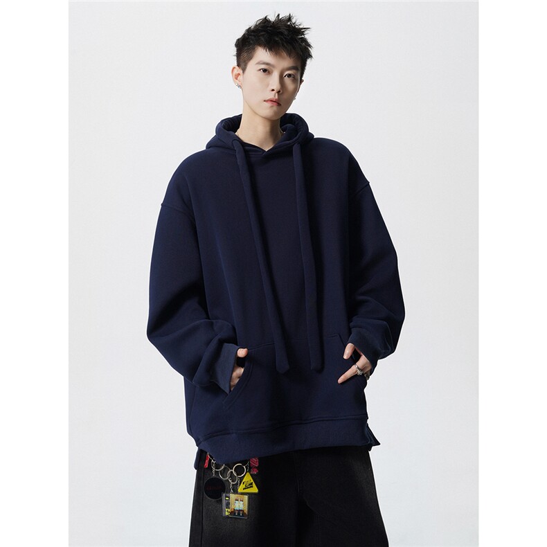 M~8XL美式粗帽绳连帽卫衣大码纯色简约重磅硬挺外套帽衫WY9101P60,女装短外套,电商B238