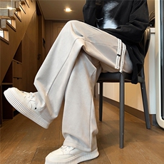 2025秋冬宽松直筒麂皮绒长卫裤阔腿褶皱休闲裤K6755/特P38灰色，男装休闲裤，电商A094