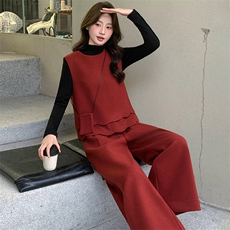 2026年春季法式时尚潮流舒适洋气带高级感磨毛呢马甲三件套裤，女装套装/套裙，超帛