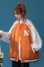 中性风秋季宽松休闲插肩袖棒球服拼色情侣外套女JK6872P65控78，女装短外套，电商A268