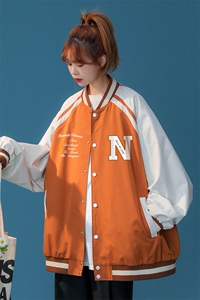 中性风  秋季宽松休闲插肩袖棒球服拼色情侣外套女JK6872 P65控78图片