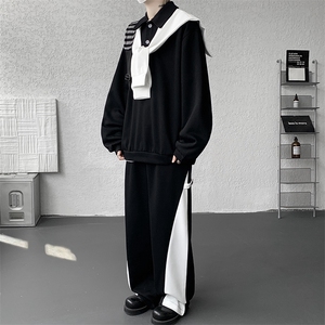 5XL-M潮流高级感披肩撞色拼接翻领百搭卫衣宽松弯刀长裤TZ113P118图片