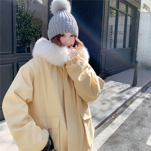 现货韩系鹅黄色大毛领派克服2C282-202P225K348图片