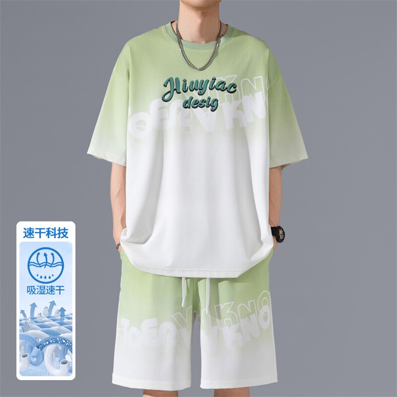 2025夏季新款无影墙大码冰丝运动短袖套装M-5XHQ25570-P60，男装休闲套装，电商A022