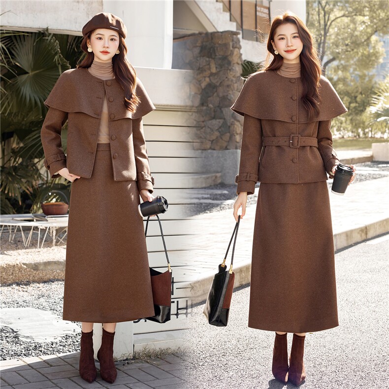 现货时尚小香风2025年冬季女新款气质潮流90绒通勤修身套装半身裙，女装套装/套裙，煊芮熙