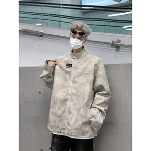 脏洗街头潮牌小众设计感皮衣美式做旧男女款秋季夹克外套JK04-P86图片