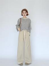 水洗纯棉梭织拼接女裤秋冬时尚百搭2025新款，女装休闲裤，湘姗
