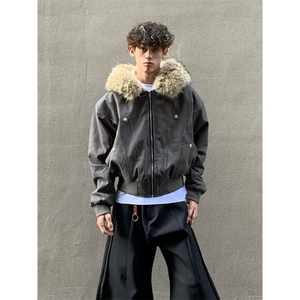 美式复古毛领座山雕棉服外套男冬季新款潮牌高级感加厚派克服棉衣图片
