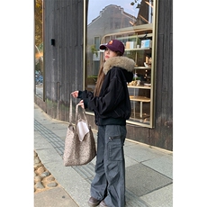 现货重磅boxy短款棉衣座山雕大毛毛领男女棉服水洗工装厚外套，男装棉衣，电商A486