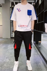 2022潮流夏季透气棉质T恤套装男宽松短袖长裤两件套F160P75，男装休闲套装，电商A086