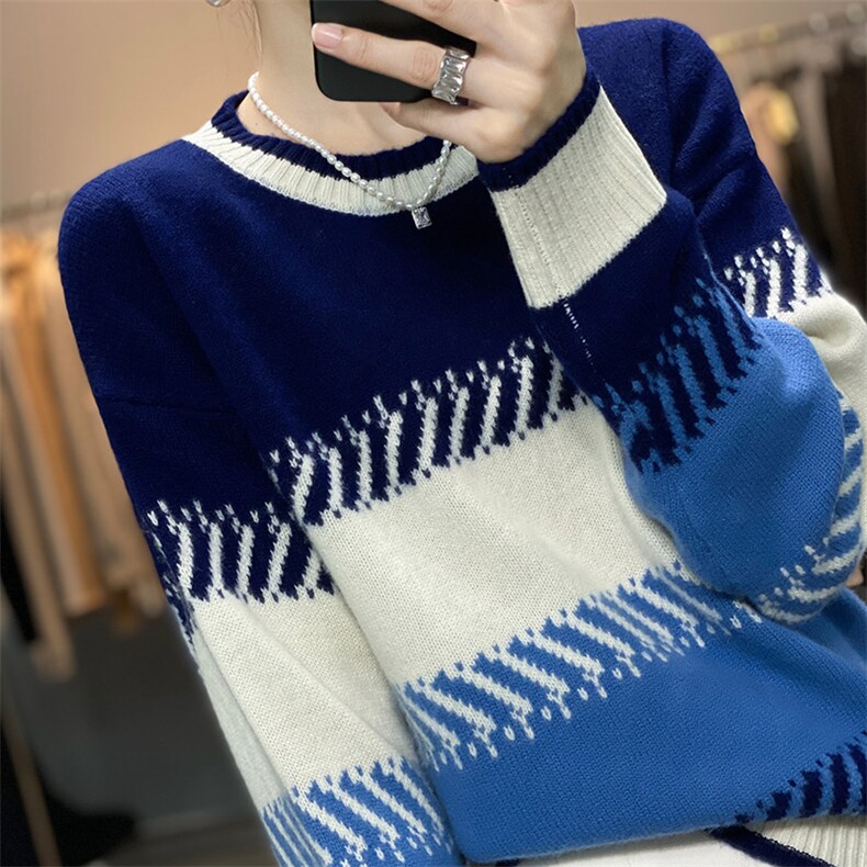 横纹套头新款秋冬季针织衫羊毛衫女2024年秋季，女装羊毛衫，琳尚羊绒