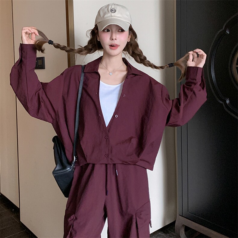 休闲时尚套装女2025春季新款高级感显瘦工装阔腿裤两件套,女装套装/套裙,纯色衣恋