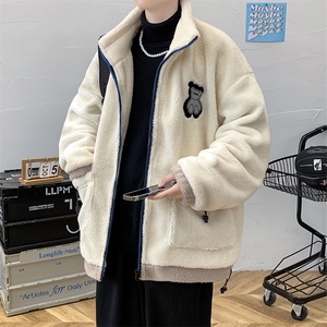 冬款加绒加厚棉衣外套徽章潮羊羔绒保暖棉服男士8843-P110控价138图片