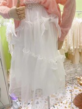 22春装新款重工钉珠露肩薄毛衣+欧根纱木耳边蝴蝶结半裙，女装针织衫/毛衣，WOOSING