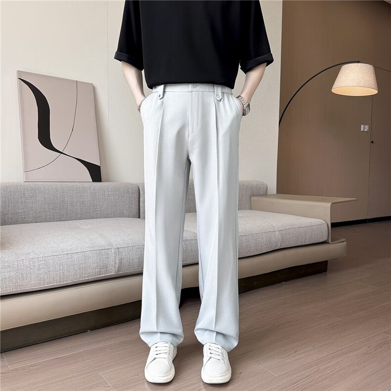 男士夏季垂感高级感冰丝西裤直筒宽松西装裤休闲长裤9140P42，男装西裤，星座410-2