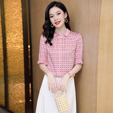重磅真丝短袖衬衫女士2022年夏季气质圆领宽松桑蚕丝半袖小衫衬衣，女装衬衫，阿舍尔精品