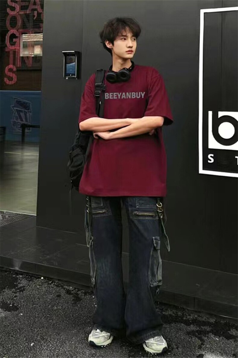 已授权数据极好酒红色T恤,男装T恤,星座310A-4