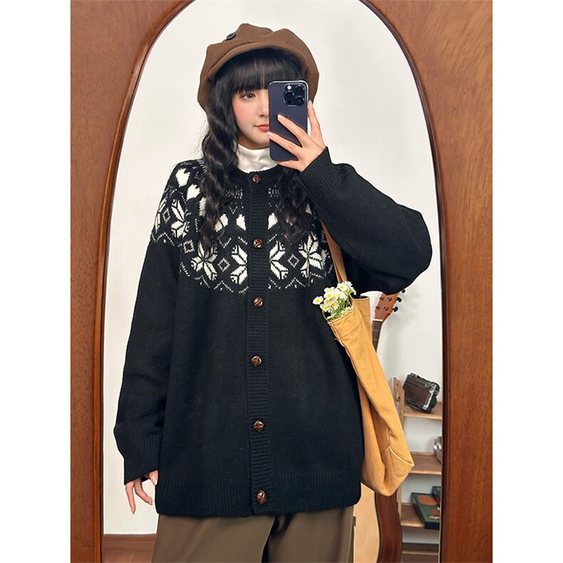 重磅秋冬装北极绒开衫毛衣美式复古休闲圣诞慵懒风提花针织衫外套,男装针织衫/毛衣,电商A486-1