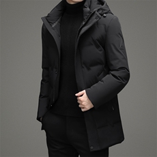 冬款御寒白鸭绒羽绒服中长款时尚保暖潮服连帽商务高级外套男，男装羽绒服，钱塘6003（原4033）