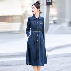 牛仔连衣裙女中长款2025春装新款韩版收腰显瘦气质减龄休闲衬衫裙图片