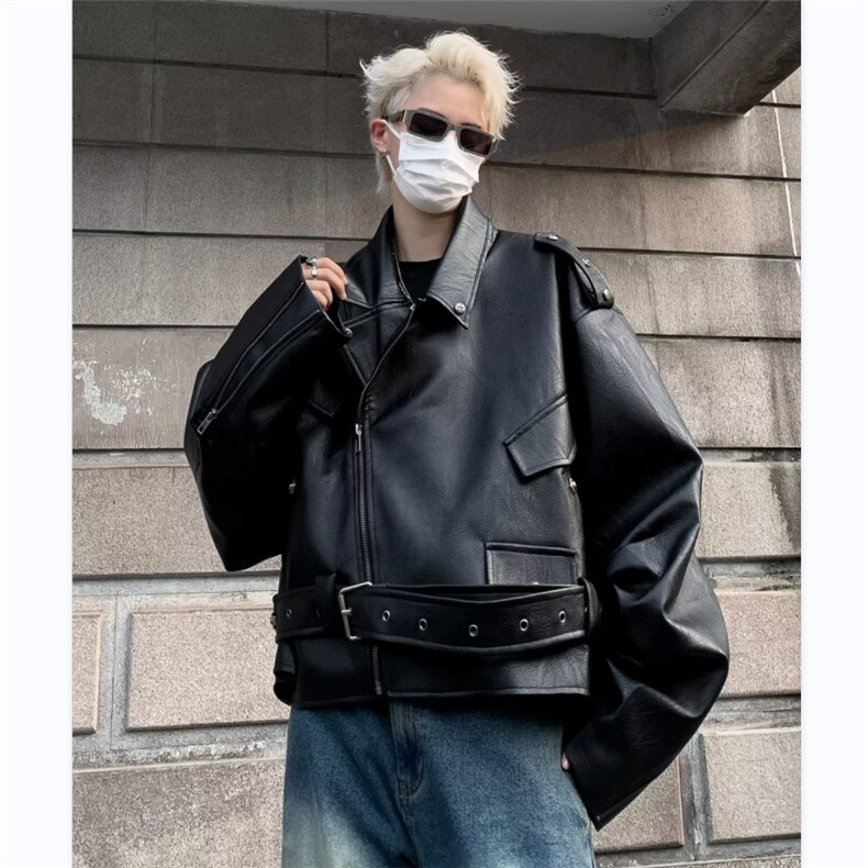 美式高街机车服皮衣男痞子帅气2024春季新款ins外套W5257-P95,男装皮衣,星座412-3