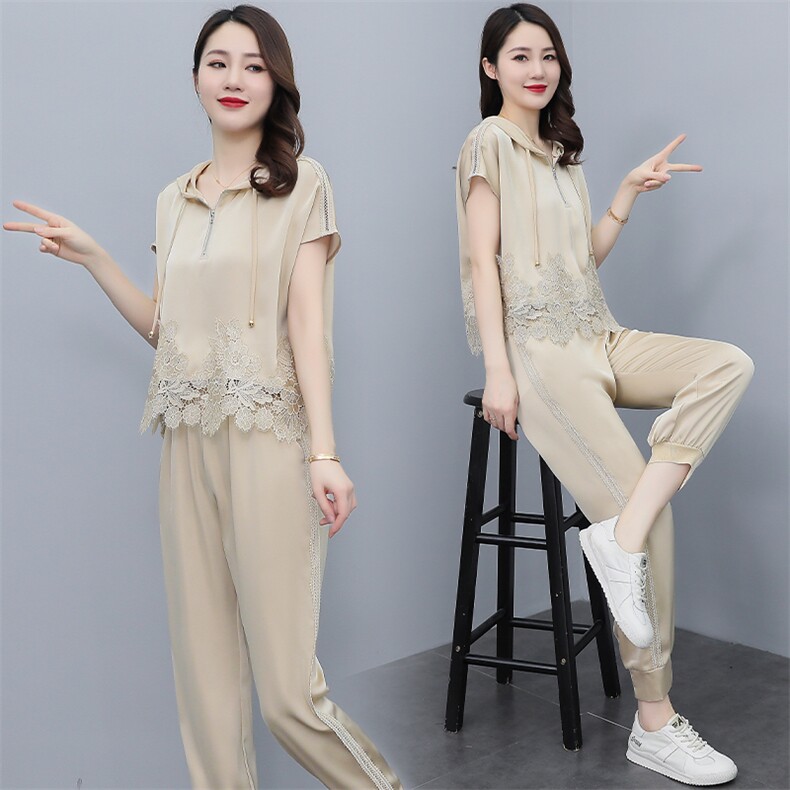 现货！！！2022年夏装新款蕾丝拼接时尚气质两件套套装,女装套装/套裙,奕薇雅