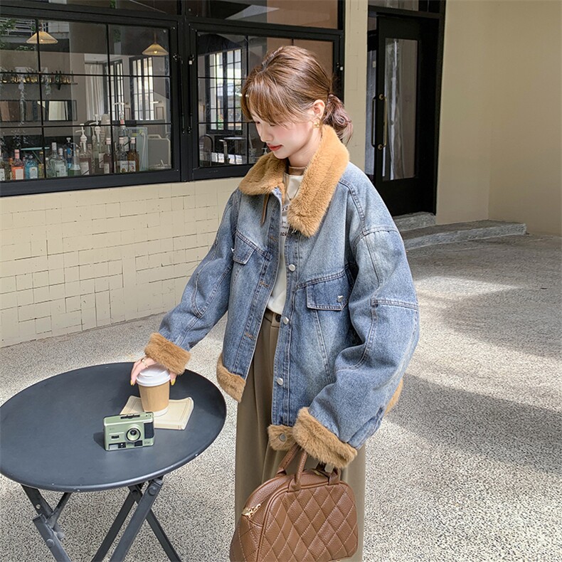 加绒短外套女冬季复古设计感厚棉服高级感羊羔毛上衣6100P190K278,女装短外套,维壹