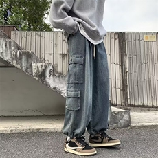 复古宽松工装牛仔裤男女新款潮牌阔腿休闲坠感水洗老爹裤5090-P48，男装牛仔裤，星座1008-1