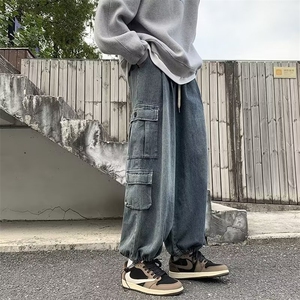 复古宽松工装牛仔裤男女新款潮牌阔腿休闲坠感水洗老爹裤5090-P48图片