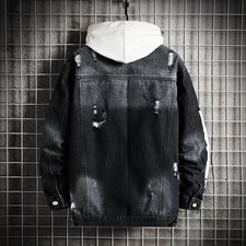 JK302-p90-大量现货牛仔夹克肥仔量足破洞印花大码图片