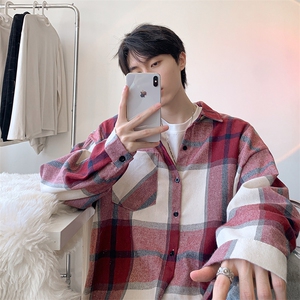 衬衫男秋季新款港风宽松大码磨毛格子长袖衬衣CS6636-特P29图片