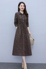 小碎花棉麻风长袖连衣裙女2023春季中长款收腰显瘦百搭棉布衬衫裙，女装连衣裙，鑫思依格