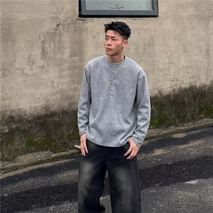 美大兵亨利领卫衣男高级感长袖t恤半开扣设计感门襟领亨利衫潮图片