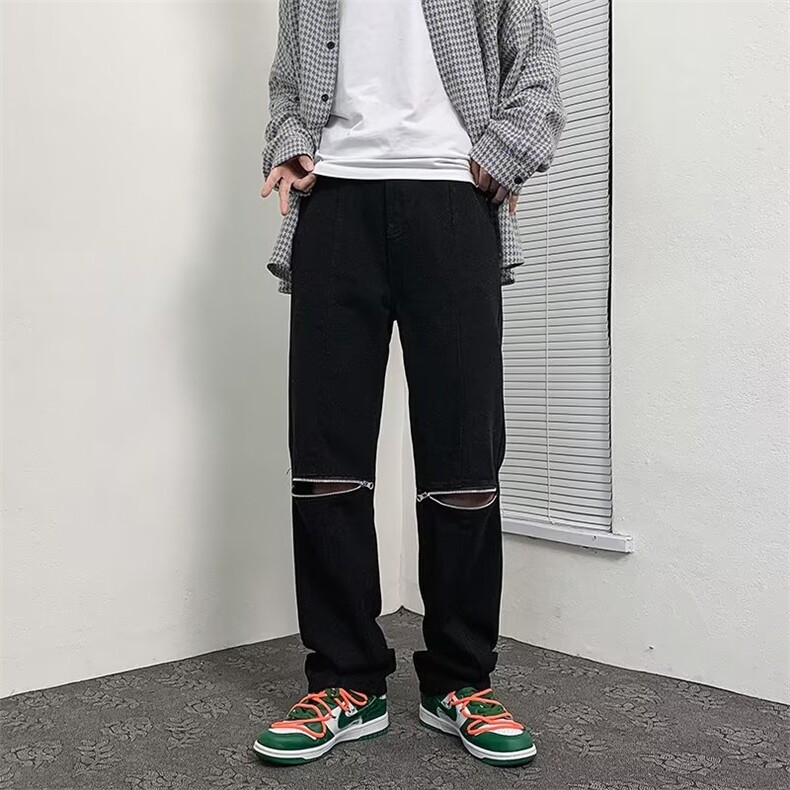 美式高街潮牌牛仔裤男秋冬季宽松设计感拉链S7010P38,男装牛仔裤,星座1116-2