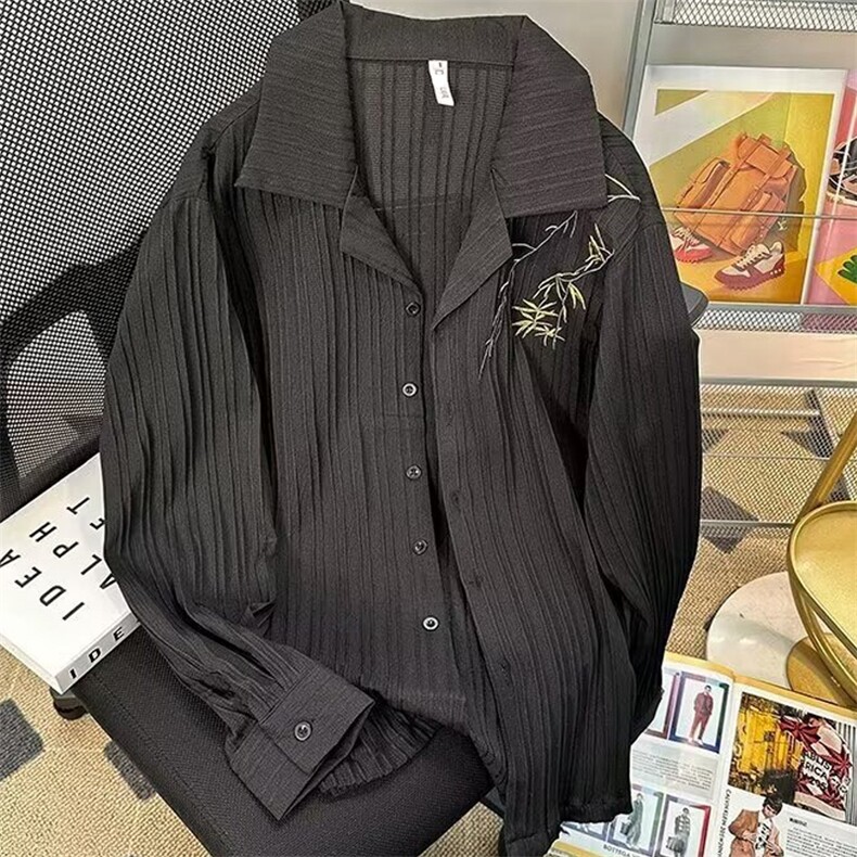 春夏长袖衬衫男式冰丝竹叶刺绣衬衣翻领衬衣716A-CS916-P50，男装衬衫，星座716A（原星座815-4）