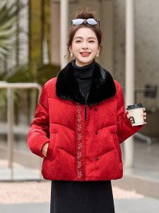 现货。现货。2025年冬季短款刺绣羽绒服图片