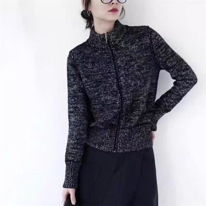 复古百搭立领短款羊绒针织拉链开衫女秋冬新款宽松毛衣羊毛外套,女装羊毛衫,恩泰羊绒