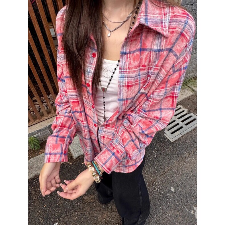 宽松休闲刺绣长袖衬衫 情侣男女衬衣 D328-WW08-P58图片