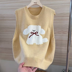 黄色圆领针织马甲女无袖毛衣秋季2025秋冬新款学院风叠穿马夹上衣，女装马甲，萱芳婷羊绒