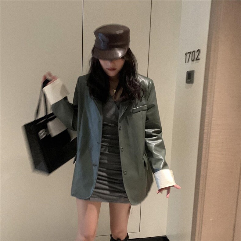 绿色皮衣，女装皮衣，XTZ style