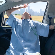 中式复古竹子印花竹节棉垂感短袖袖衬衫CS2411特p42控78抖音控89，男装衬衫，电商B370
