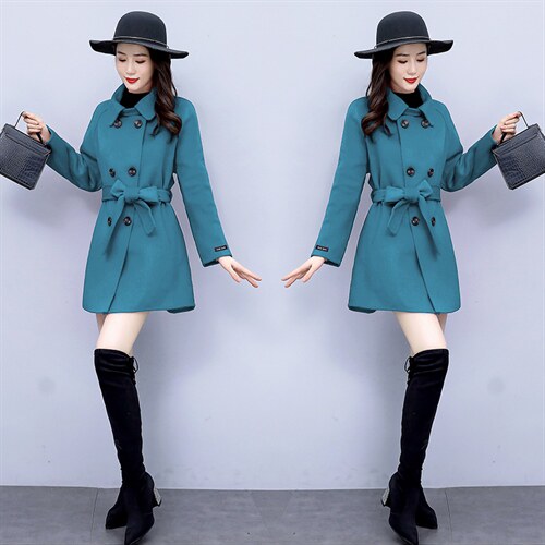 2021新款冬季中长款九分袖通勤简约减龄斗篷型双排扣纯色呢子外套，女装毛呢外套，丽美静依