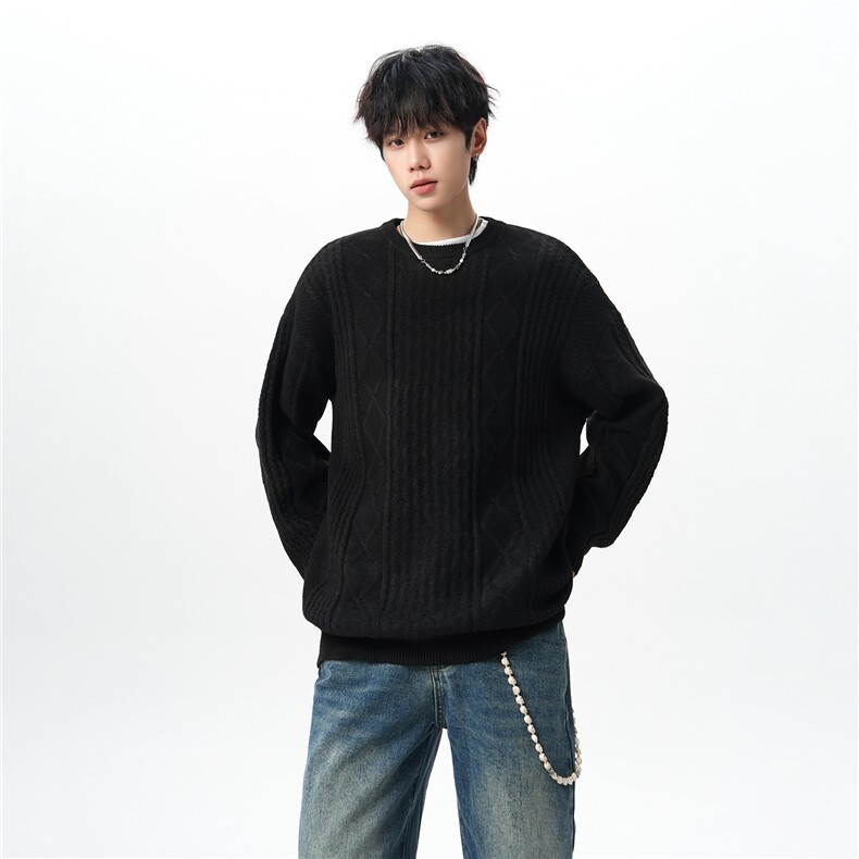 8XL-M圆领毛衣男秋冬季宽松慵懒套头麻花针织衫毛线衣MY19005P68,男装针织衫/毛衣,电商B312