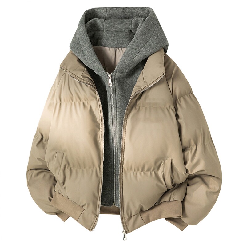 现货高品质重磅工艺美式高街假两件PU皮棉衣男女加厚棉服外套,男装棉衣,电商A486-1