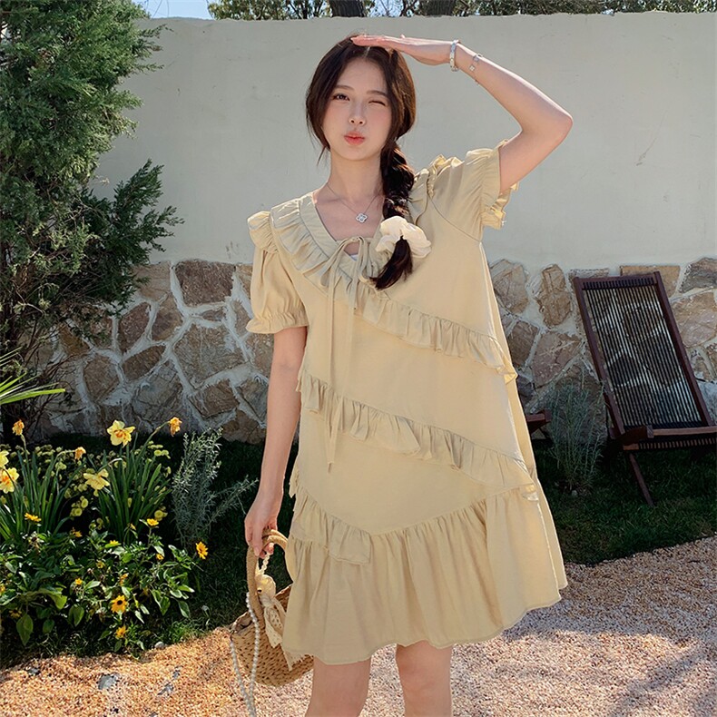 夏季新品现货数据好设计感木耳边连衣裙2C2851805P120K178,女装连衣裙,2C285