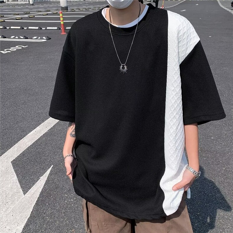 华夫格夏季男潮流宽松服潮牌学生短袖T恤五分袖半袖T恤3043P33,男装T恤,星座410-2