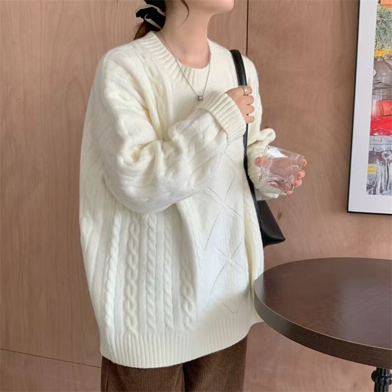 2025年秋季新款百搭女士麻花长袖套头衫,针织衫/毛衣,硕彦羊绒